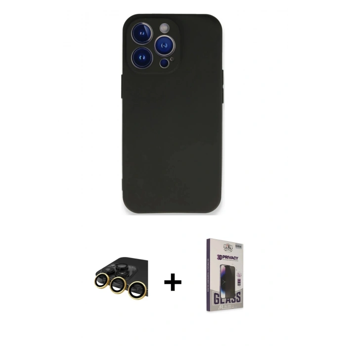 MARSİLYAN™- iPhone 13 Pro Max Kılıf Kozmos Yansıma Özel Seri - Siyah Bilvis Hayalet Cam Ekran Koruyucu + Raze Metal Kamera Lens - GD
