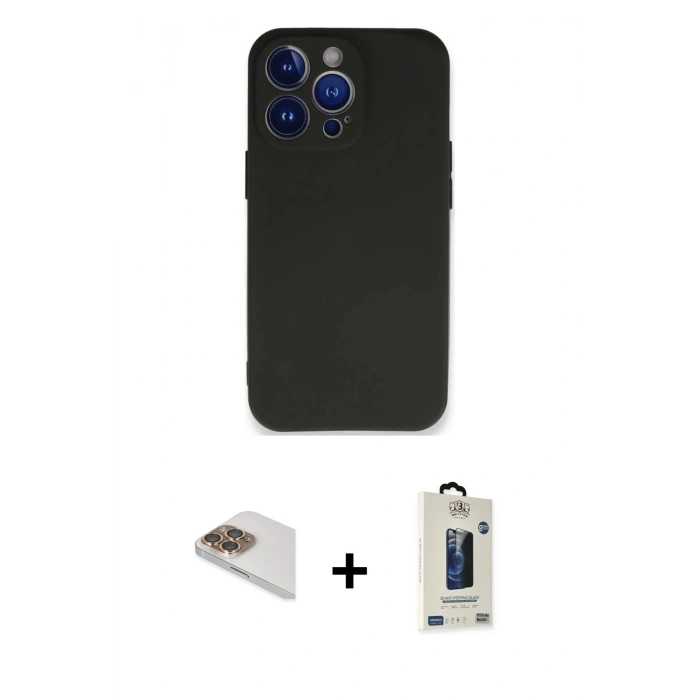 MARSİLYAN™- iPhone 13 Pro Max Kılıf Kozmos Yansıma Özel Seri - Siyah Bilvis Hayalet Cam Ekran Koruyucu + Gold Pers Alüminyum Kamera Lens