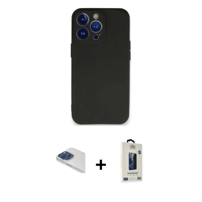 MARSİLYAN™- iPhone 13 Pro Max Kılıf Kozmos Yansıma Özel Seri - Siyah Bilvis Hayalet Cam Ekran Koruyucu + Pers Alüminyum Kamera Lens - LT