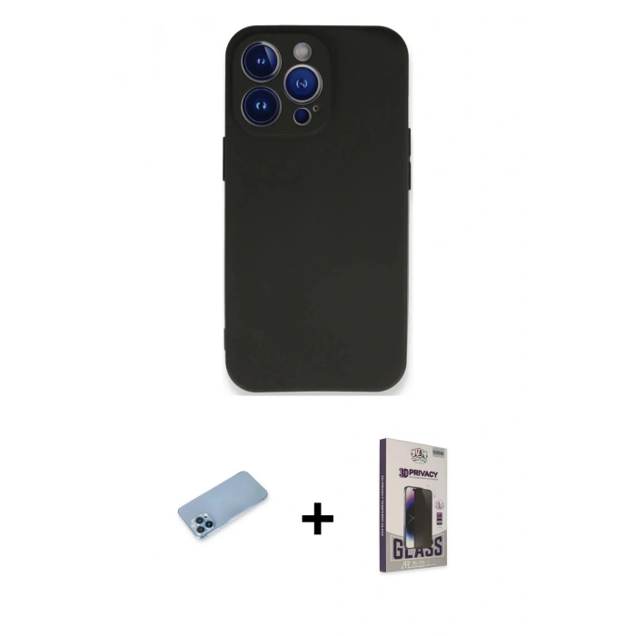 MARSİLYAN™- iPhone 13 Pro Max Kılıf Kozmos Yansıma Özel Seri - Siyah Bilvis Hayalet Cam Ekran Koruyucu + Mavi Shine Kamera Lens Koruma Cam
