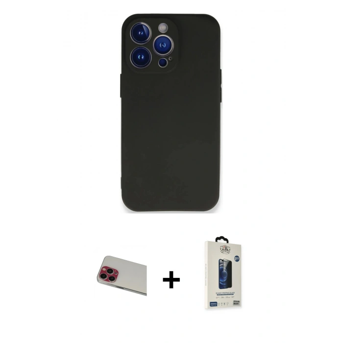 MARSİLYAN™- iPhone 13 Pro Max Kılıf Kozmos Yansıma Özel Seri - Siyah Bilvis Hayalet Cam Ekran Koruyucu + Rainbow Kamera Lens Koruma Cam - KI