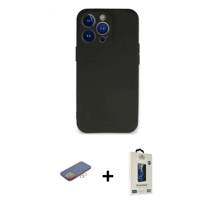 MARSİLYAN™- iPhone 13 Pro Max Kılıf Kozmos Yansıma Özel Seri - Siyah Bilvis Hayalet Cam Ekran Koruyucu + Renkli Kamera Lens Koruma Cam - TU