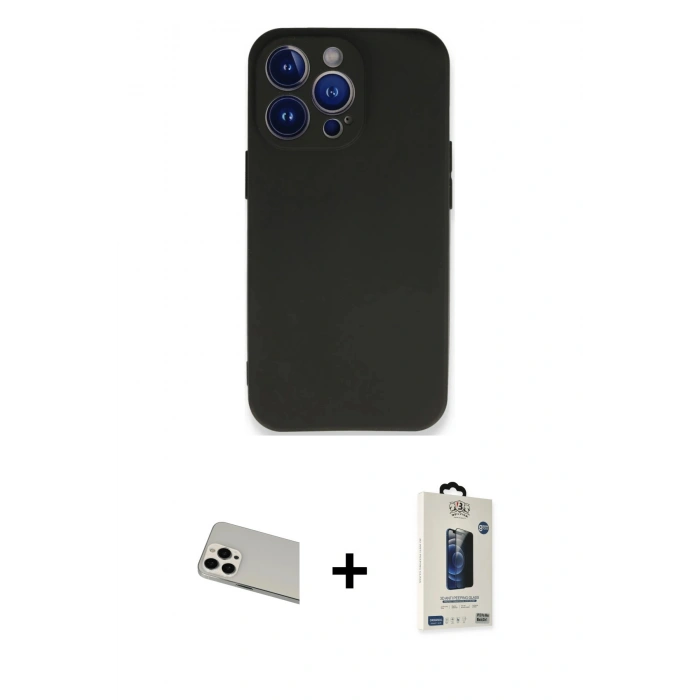 MARSİLYAN™- iPhone 13 Pro Max Kılıf Kozmos Yansıma Özel Seri - Siyah Bilvis Hayalet Cam Ekran Koruyucu + Rainbow Kamera Lens Koruma Cam - BZ