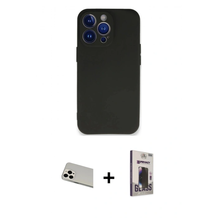 MARSİLYAN™- iPhone 13 Pro Max Kılıf Kozmos Yansıma Özel Seri - Siyah Bilvis Hayalet Cam Ekran Koruyucu + Rainbow Kamera Lens Koruma Cam - BZ