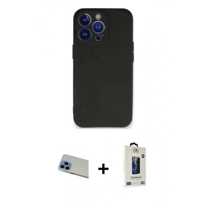 MARSİLYAN™- iPhone 13 Pro Max Kılıf Kozmos Yansıma Özel Seri - Siyah Bilvis Hayalet Cam Ekran Koruyucu + Rainbow Kamera Lens Koruma Cam - MI