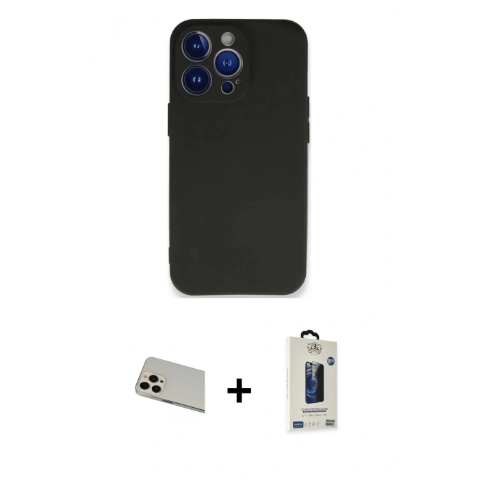 MARSİLYAN™- iPhone 13 Pro Max Kılıf Kozmos Yansıma Özel Seri - Siyah Bilvis Hayalet Cam Ekran Koruyucu + Rose Gold Rainbow Kamera Lens Koruma Cam