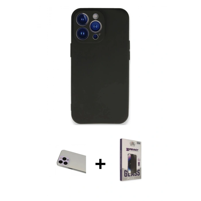 MARSİLYAN™- iPhone 13 Pro Max Kılıf Kozmos Yansıma Özel Seri - Siyah Bilvis Hayalet Cam Ekran Koruyucu + Rainbow Kamera Lens Koruma Cam - MR