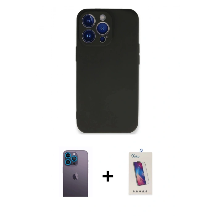 MARSİLYAN™- iPhone 13 Pro Max Kılıf Kozmos Yansıma Özel Seri - Siyah Joko 5D Cam + Neon Fosforlu Kamera Lens - MI