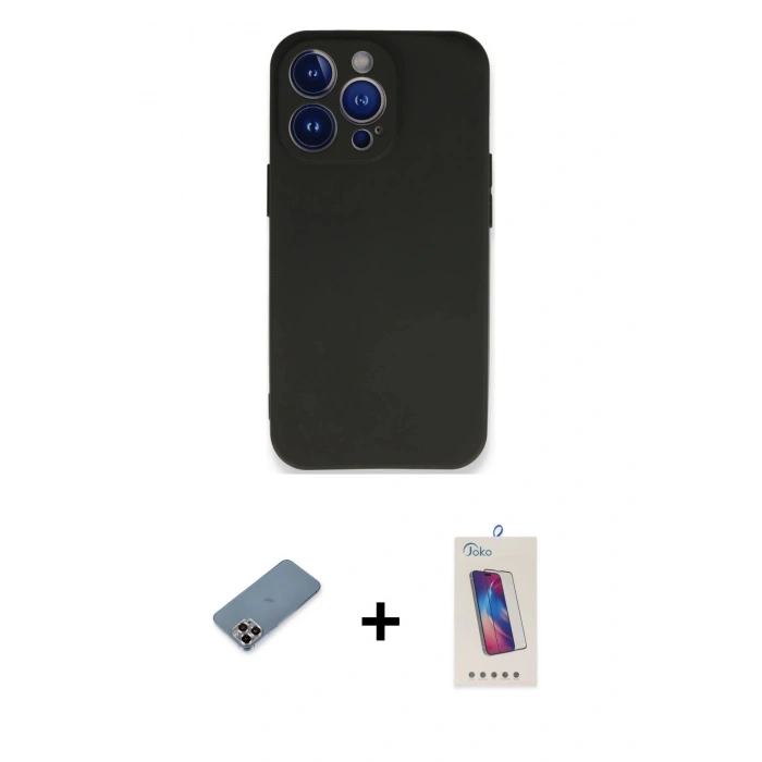 MARSİLYAN™- iPhone 13 Pro Max Kılıf Kozmos Yansıma Özel Seri - Siyah Joko 5D Cam + Mor Metal Kamera Lens Koruma Cam