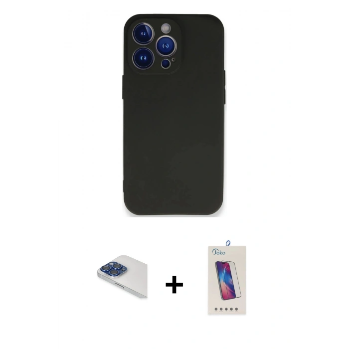 MARSİLYAN™- iPhone 13 Pro Max Kılıf Kozmos Yansıma Özel Seri - Siyah Joko 5D Cam + Pers Alüminyum Kamera Lens - LT