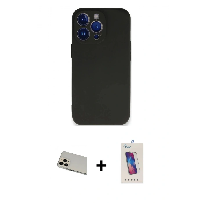 MARSİLYAN™- iPhone 13 Pro Max Kılıf Kozmos Yansıma Özel Seri - Siyah Joko 5D Cam + Rainbow Kamera Lens Koruma Cam - REGD