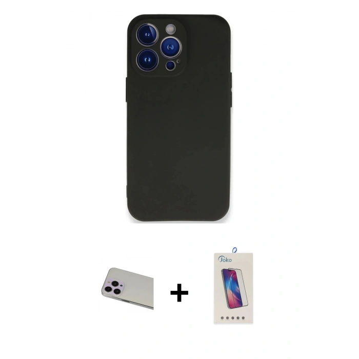 MARSİLYAN™- iPhone 13 Pro Max Kılıf Kozmos Yansıma Özel Seri - Siyah Joko 5D Cam + Rainbow Kamera Lens Koruma Cam - MR