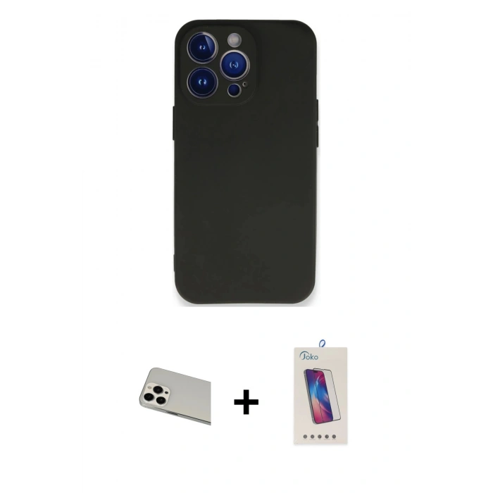MARSİLYAN™- iPhone 13 Pro Max Kılıf Kozmos Yansıma Özel Seri - Siyah Joko 5D Cam + Rainbow Kamera Lens Koruma Cam - BZ