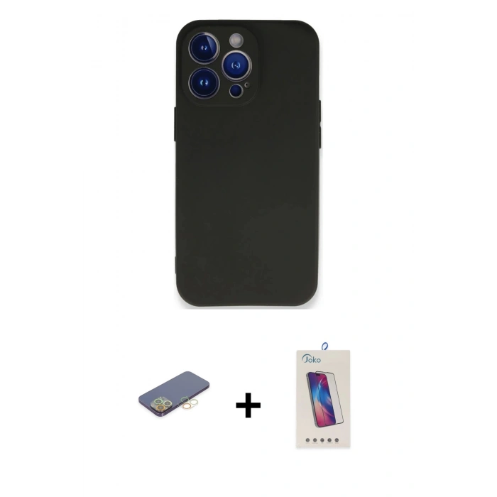 MARSİLYAN™- iPhone 13 Pro Max Kılıf Kozmos Yansıma Özel Seri - Siyah Joko 5D Cam + Renkli Kamera Lens Koruma Cam - SI