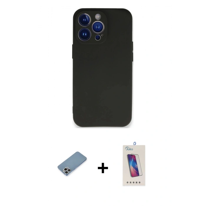 MARSİLYAN™- iPhone 13 Pro Max Kılıf Kozmos Yansıma Özel Seri - Siyah Joko 5D Cam + Shine Kamera Lens Koruma Cam - GI
