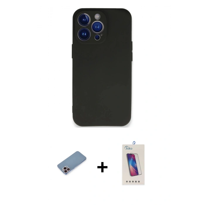 MARSİLYAN™- iPhone 13 Pro Max Kılıf Kozmos Yansıma Özel Seri - Siyah Joko 5D Cam + Shine Kamera Lens Koruma Cam - PE