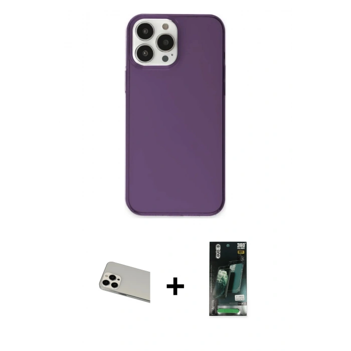 MARSİLYAN™- iPhone 13 Pro Max Kılıf Kutup Doku Koleksiyonu - Şeffaf 360 Full Body Arka Koruyucu + Rainbow Kamera Lens Koruma Cam - BZ