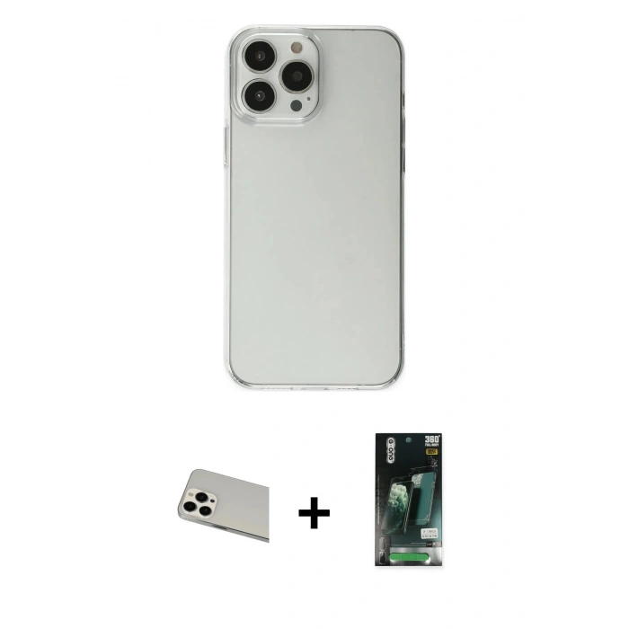MARSİLYAN™- iPhone 13 Pro Max Kılıf Kutup Doku Koleksiyonu - Şeffaf 360 Full Body Arka Koruyucu + Rainbow Kamera Lens Koruma Cam - BZ