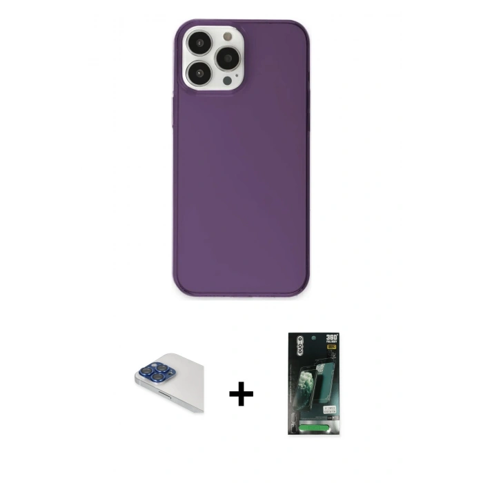 MARSİLYAN™- iPhone 13 Pro Max Kılıf Kutup Doku Koleksiyonu - Şeffaf 360 Full Body Arka Koruyucu + Pers Alüminyum Kamera Lens - LT