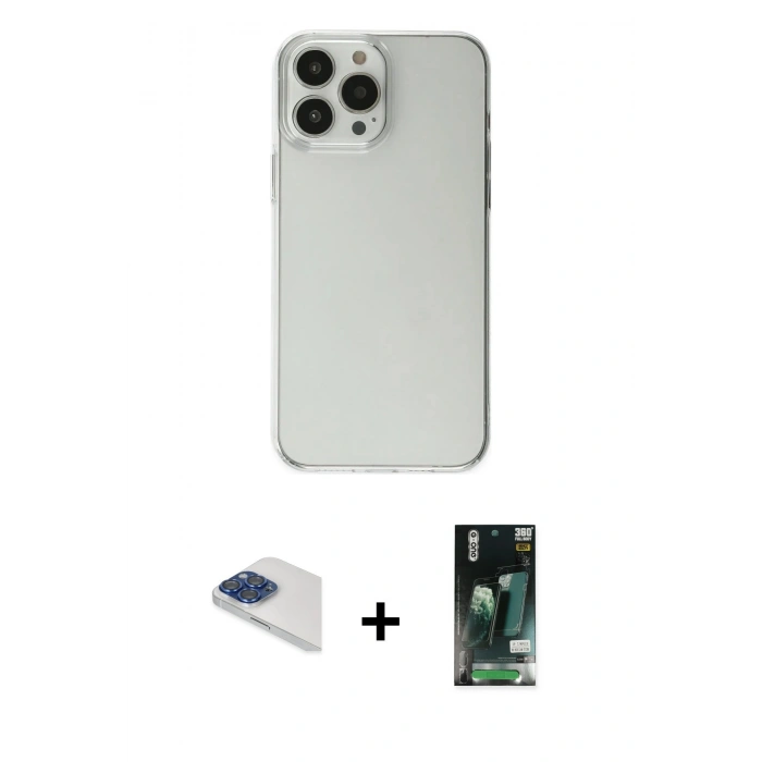 MARSİLYAN™- iPhone 13 Pro Max Kılıf Kutup Doku Koleksiyonu - Şeffaf 360 Full Body Arka Koruyucu + Pers Alüminyum Kamera Lens - LT