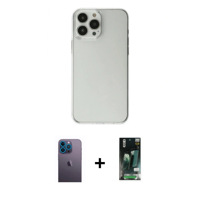 MARSİLYAN™- iPhone 13 Pro Max Kılıf Kutup Doku Koleksiyonu - Şeffaf 360 Full Body Arka Koruyucu + Neon Fosforlu Kamera Lens - MI