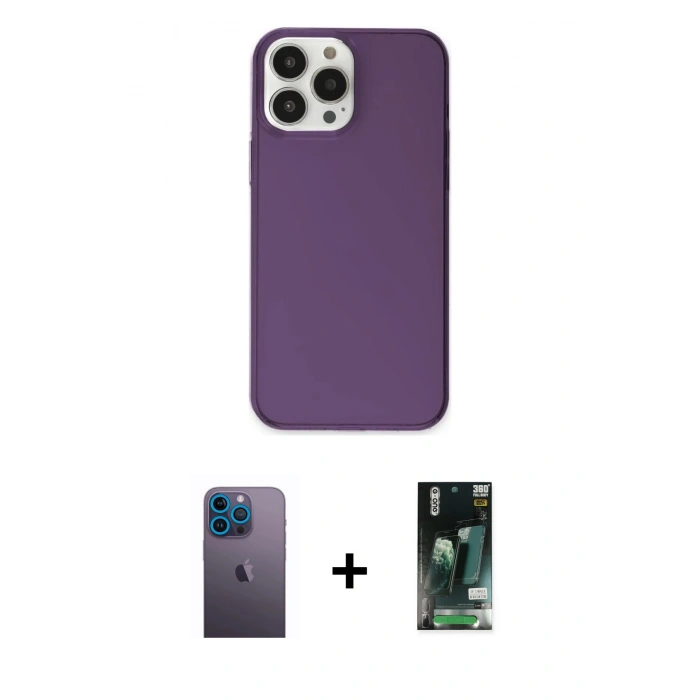 MARSİLYAN™- iPhone 13 Pro Max Kılıf Kutup Doku Koleksiyonu - Şeffaf 360 Full Body Arka Koruyucu + Neon Fosforlu Kamera Lens - MI