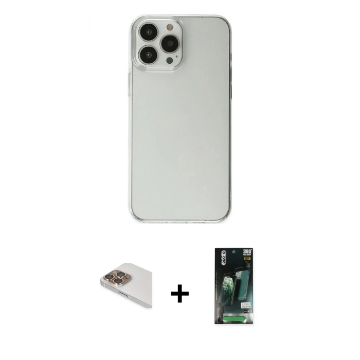 MARSİLYAN™- iPhone 13 Pro Max Kılıf Kutup Doku Koleksiyonu - Şeffaf 360 Full Body Arka Koruyucu + Pers Alüminyum Kamera Lens - GD