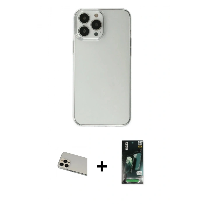 MARSİLYAN™- iPhone 13 Pro Max Kılıf Kutup Doku Koleksiyonu - Şeffaf 360 Full Body Arka Koruyucu + Rainbow Kamera Lens Koruma Cam - REGD