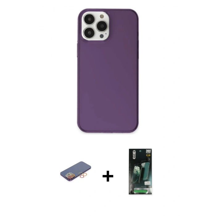 MARSİLYAN™- iPhone 13 Pro Max Kılıf Kutup Doku Koleksiyonu - Şeffaf 360 Full Body Arka Koruyucu + Renkli Kamera Lens Koruma Cam - TU
