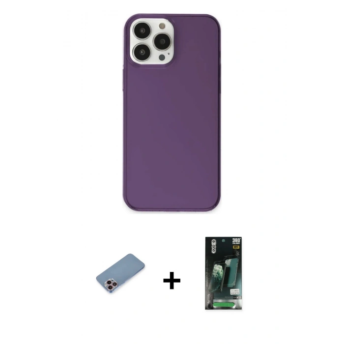 MARSİLYAN™- iPhone 13 Pro Max Kılıf Kutup Doku Koleksiyonu - Şeffaf 360 Full Body Arka Koruyucu + Shine Kamera Lens Koruma Cam - PE