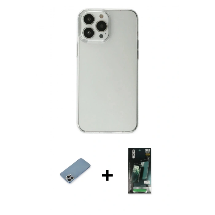MARSİLYAN™- iPhone 13 Pro Max Kılıf Kutup Doku Koleksiyonu - Şeffaf 360 Full Body Arka Koruyucu + Shine Kamera Lens Koruma Cam - GI