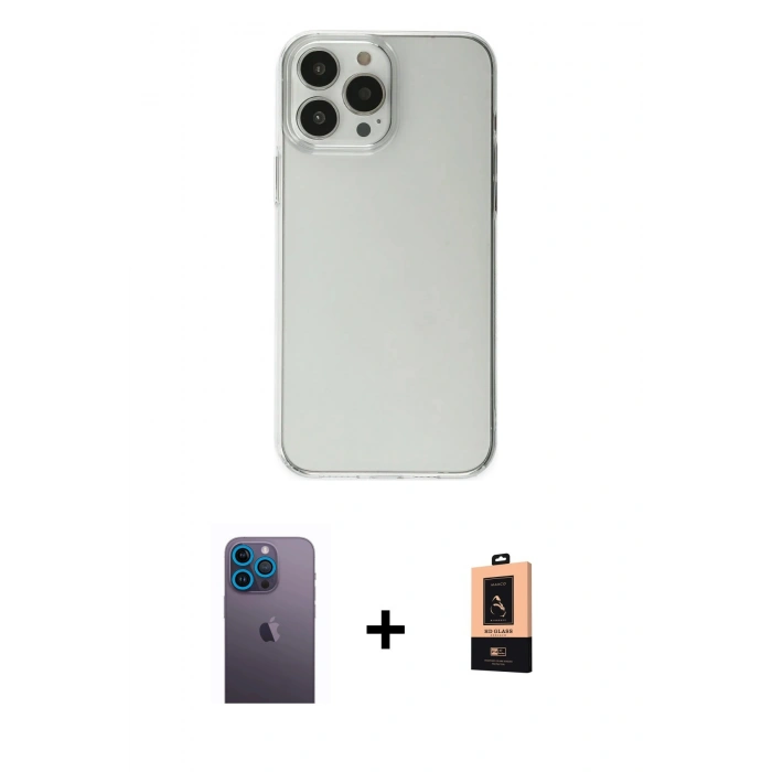 MARSİLYAN™- iPhone 13 Pro Max Kılıf Kutup Doku Koleksiyonu - Şeffaf Maxco Cam Ekran Koruyucu + Neon Fosforlu Kamera Lens - MI