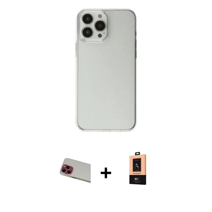 MARSİLYAN™- iPhone 13 Pro Max Kılıf Kutup Doku Koleksiyonu - Şeffaf Maxco Cam Ekran Koruyucu + Rainbow Kamera Lens Koruma Cam - KI