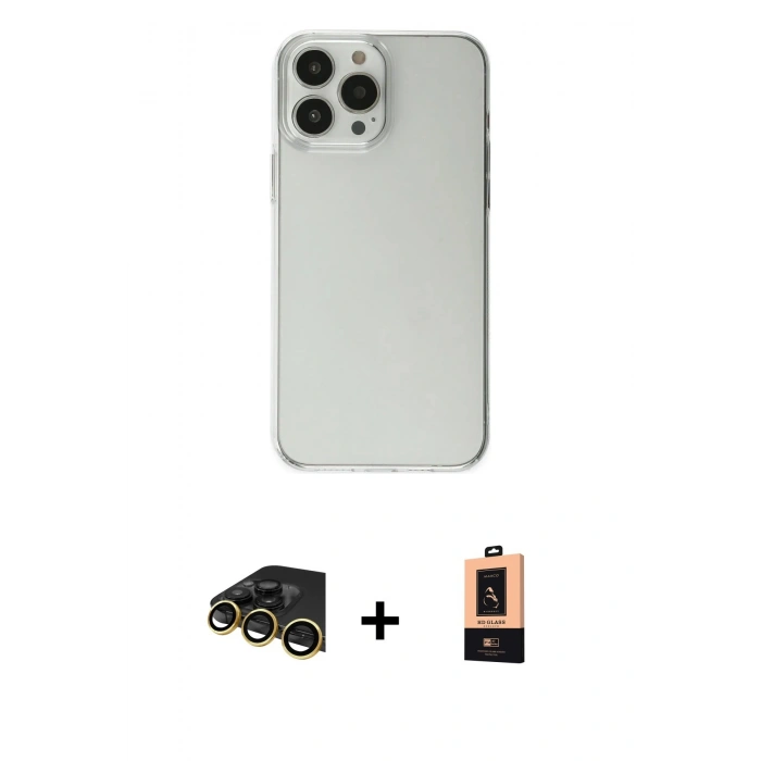 MARSİLYAN™- iPhone 13 Pro Max Kılıf Kutup Doku Koleksiyonu - Şeffaf Maxco Cam Ekran Koruyucu + Raze Metal Kamera Lens - GD