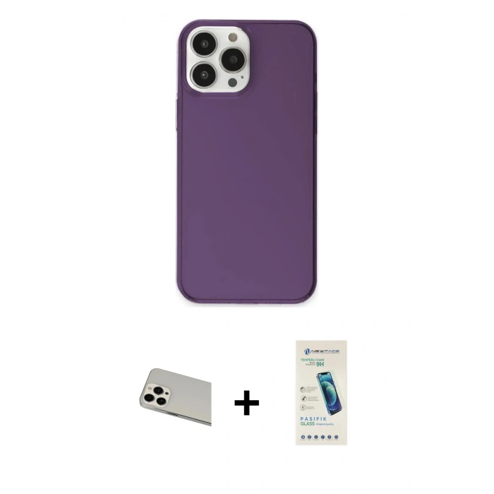 MARSİLYAN™- iPhone 13 Pro Max Kılıf Kutup Doku Koleksiyonu - Şeffaf Pasifik Cam Ekran Koruyucu + Rainbow Kamera Lens Koruma Cam - BZ