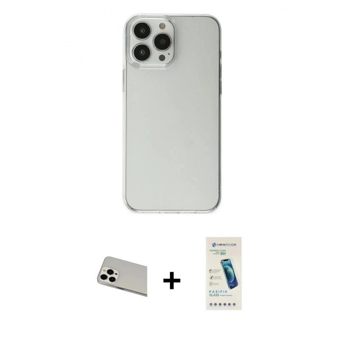 MARSİLYAN™- iPhone 13 Pro Max Kılıf Kutup Doku Koleksiyonu - Şeffaf Pasifik Cam Ekran Koruyucu + Rainbow Kamera Lens Koruma Cam - BZ