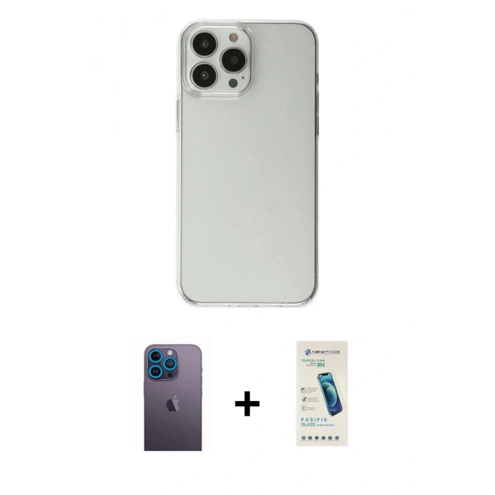MARSİLYAN™- iPhone 13 Pro Max Kılıf Kutup Doku Koleksiyonu - Şeffaf Pasifik Cam Ekran Koruyucu + Neon Fosforlu Kamera Lens - MI