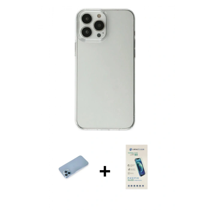 MARSİLYAN™- iPhone 13 Pro Max Kılıf Kutup Doku Koleksiyonu - Şeffaf Pasifik Cam Ekran Koruyucu + Shine Kamera Lens Koruma Cam - MI