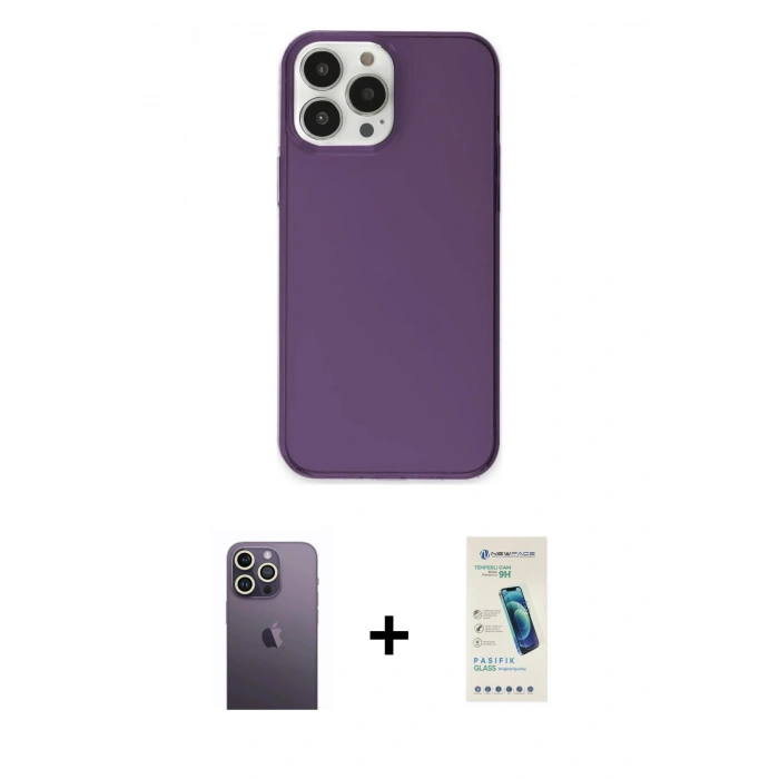 MARSİLYAN™- iPhone 13 Pro Max Kılıf Kutup Doku Koleksiyonu - Şeffaf Pasifik Cam Ekran Koruyucu + Neon Fosforlu Kamera Lens - BZ