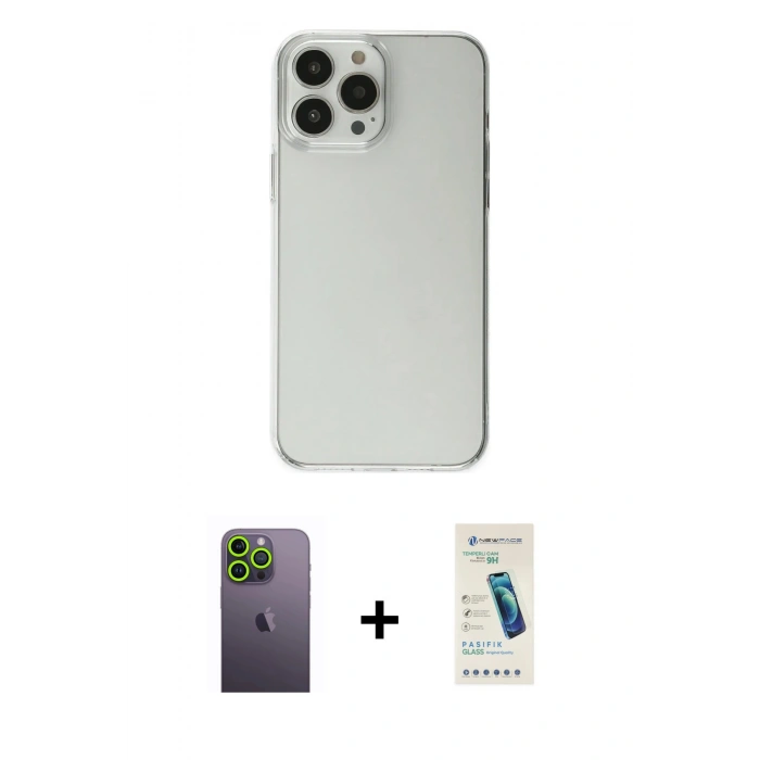 MARSİLYAN™- iPhone 13 Pro Max Kılıf Kutup Doku Koleksiyonu - Şeffaf Pasifik Cam Ekran Koruyucu + Neon Fosforlu Kamera Lens - YL