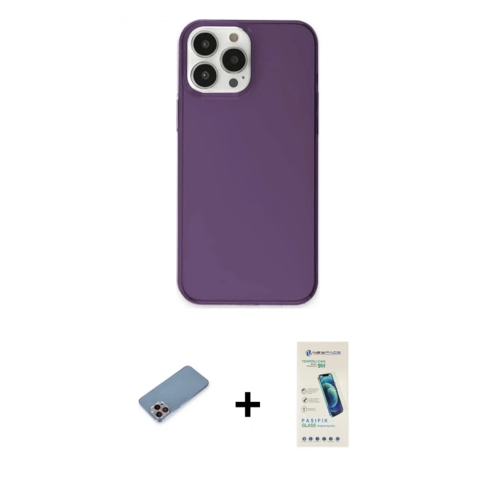 MARSİLYAN™- iPhone 13 Pro Max Kılıf Kutup Doku Koleksiyonu - Şeffaf Pasifik Cam Ekran Koruyucu + Pembe Shine Kamera Lens Koruma Cam