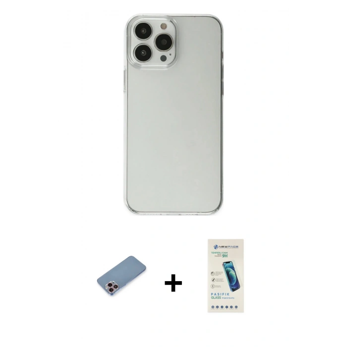 MARSİLYAN™- iPhone 13 Pro Max Kılıf Kutup Doku Koleksiyonu - Şeffaf Pasifik Cam Ekran Koruyucu + Pembe Shine Kamera Lens Koruma Cam