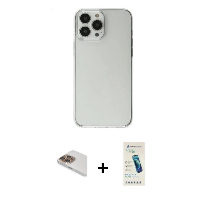 MARSİLYAN™- iPhone 13 Pro Max Kılıf Kutup Doku Koleksiyonu - Şeffaf Pasifik Cam Ekran Koruyucu + Pers Alüminyum Kamera Lens - GD