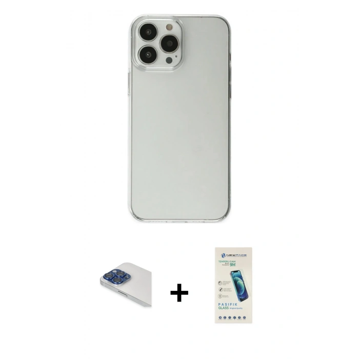 MARSİLYAN™- iPhone 13 Pro Max Kılıf Kutup Doku Koleksiyonu - Şeffaf Pasifik Cam Ekran Koruyucu + Pers Alüminyum Kamera Lens - LT