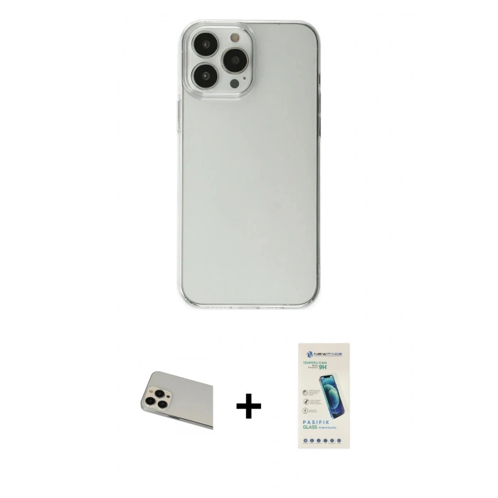 MARSİLYAN™- iPhone 13 Pro Max Kılıf Kutup Doku Koleksiyonu - Şeffaf Pasifik Cam Ekran Koruyucu + Rainbow Kamera Lens Koruma Cam - REGD