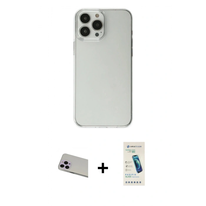 MARSİLYAN™- iPhone 13 Pro Max Kılıf Kutup Doku Koleksiyonu - Şeffaf Pasifik Cam Ekran Koruyucu + Rainbow Kamera Lens Koruma Cam - MR