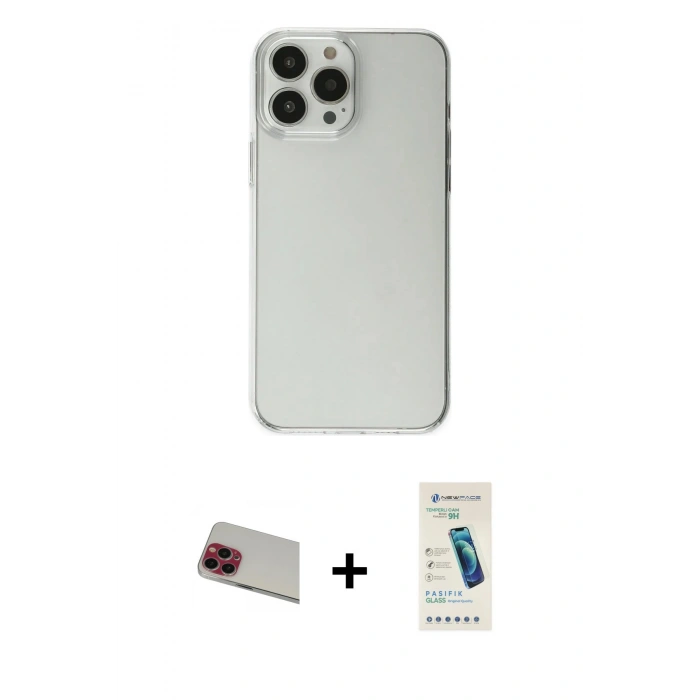 MARSİLYAN™- iPhone 13 Pro Max Kılıf Kutup Doku Koleksiyonu - Şeffaf Pasifik Cam Ekran Koruyucu + Rainbow Kamera Lens Koruma Cam - KI