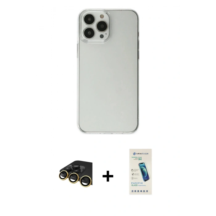 MARSİLYAN™- iPhone 13 Pro Max Kılıf Kutup Doku Koleksiyonu - Şeffaf Pasifik Cam Ekran Koruyucu + Raze Metal Kamera Lens - GD
