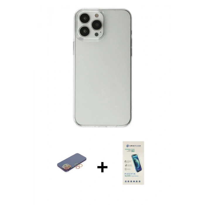 MARSİLYAN™- iPhone 13 Pro Max Kılıf Kutup Doku Koleksiyonu - Şeffaf Pasifik Cam Ekran Koruyucu + Renkli Kamera Lens Koruma Cam - TU