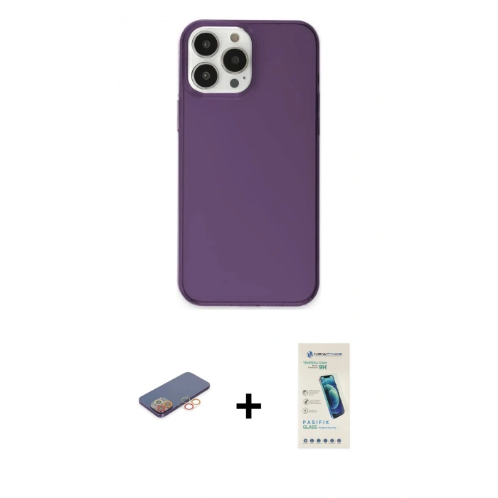 MARSİLYAN™- iPhone 13 Pro Max Kılıf Kutup Doku Koleksiyonu - Şeffaf Pasifik Cam Ekran Koruyucu + Renkli Kamera Lens Koruma Cam - TU